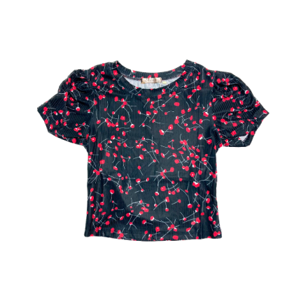 Polera Elasticada Negra con Flores Rojas.